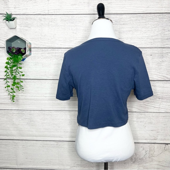 Topshop Navy Blue Notting Hill Crop Top Boxy Cropped Graphic Tee Size 12 Large - Picture 6 of 9
